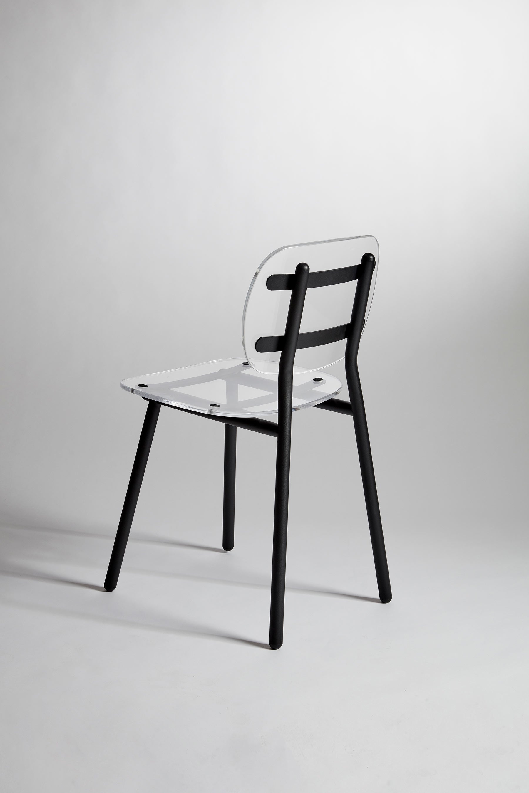 Fenster Dining Chair | Clear Acrylic & Black Stainless Steel Indoor Outdoor Seating | GibsonKarlo | DesignByThem