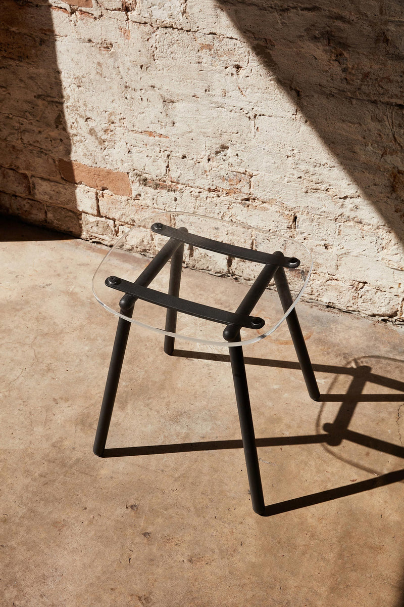 Fenster Low Stool | Clear Acrylic & Black Stainless Steel Indoor Outdoor Seating | GibsonKarlo | DesignByThem | Gallery