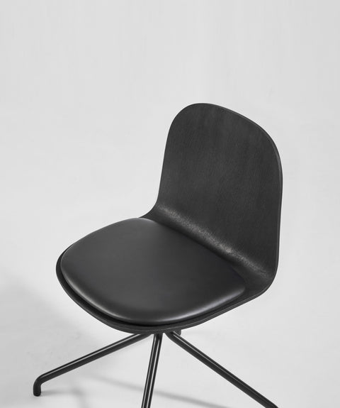 Potato Chair | Swivel Timber Dining Office Chair with Handle | GibsonKarlo | DesignByThem ** HL1 Leather Primary - BA90 Black / HF2 Lariat (Vinyl) - 006 Black
