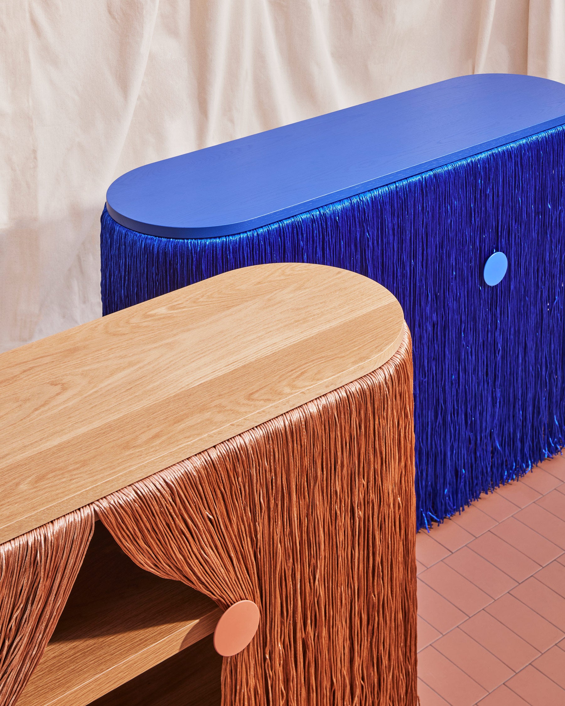 Weaver Cabinet | Fringed Credenza | Oak Copper and Ultra Blue | Elliat Rich | DesignByThem