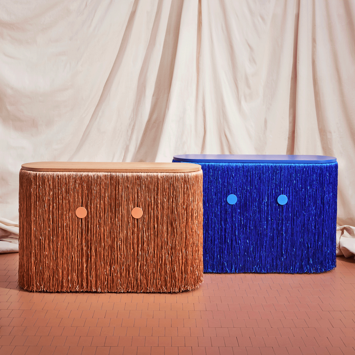 Weaver Cabinet | Fringed Credenza | Oak Copper and Ultra Blue | Elliat Rich | DesignByThem